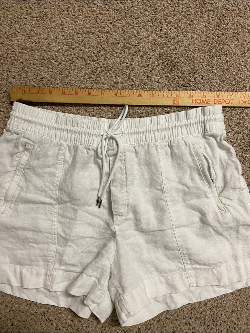 Athleta Retreat 100% Linen Shorts Women’s Sz L Mid Rise White Zipper Pockets - Picture 3 of 6